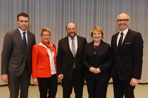 v.l.n.r. Nils Schmid, Gabriele Katzmarek, Martin Schulz, Katja Mast, Simon Peter
